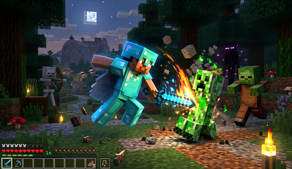 Minecraft multiplayer survival gameplay on low-end PC